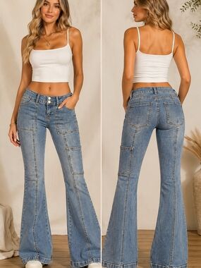 RE Generation by Celebrity Pink Bootcut Patchwork Jeans Size 3/26 Y2K Light Wash